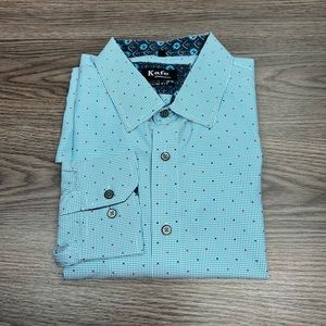 Kafe White w/ Teal Check Polka Dot Shirt XXL